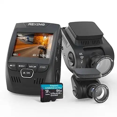 V1P SE 4K Dual Dash Cam w/GPS, Wi-Fi & 2pcs-CPL Filter | 512GB Support | Front 2160p, Rear 1080p | 170 Angle | G-Sensor | WDR | Loop Record | Parking Monitor | 64GB Memory Card Included